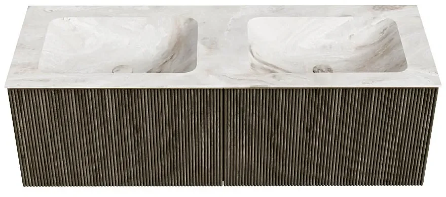 Mondiaz Kurve-dlux 130cm badmeubel shadow met 2 lades en wastafel leaf dubbel zonder kraangat frappe