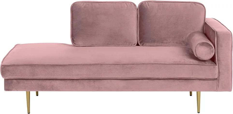 Chaise longue fluweel roze rechtszijdig MIRAMAS