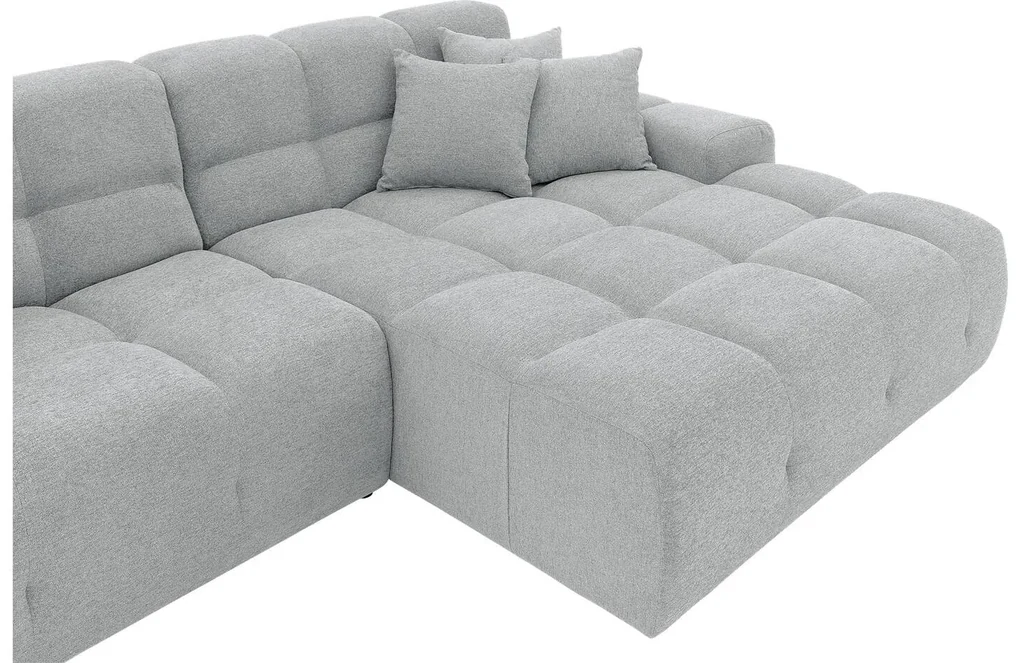 Goossens Excellent Bank Kubus - 40 X 40 Cm Stiksel lichtgrijs, stof, 1,5-zits, modern design met chaise longue rechts