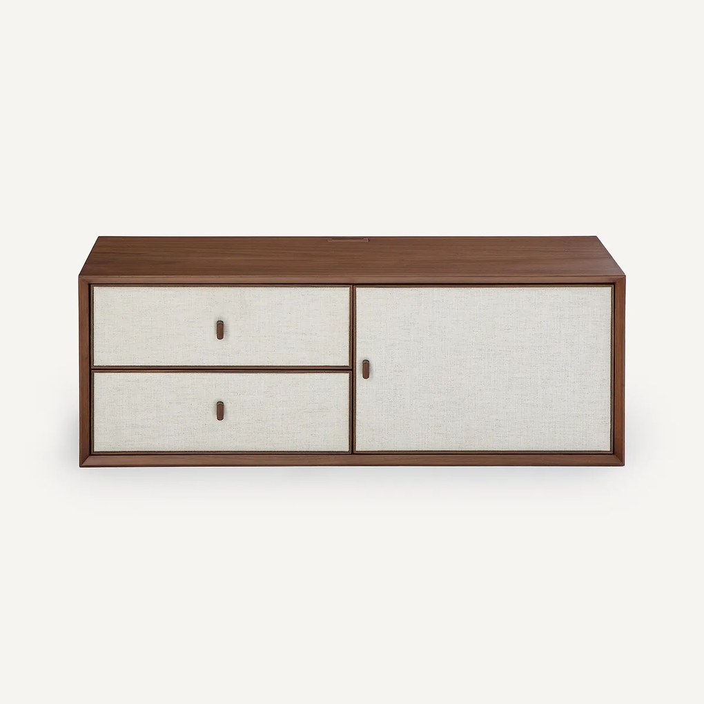 TV-meubel, B110 x D42 cm, walnootfineer en stof, ARCHIVITA XL