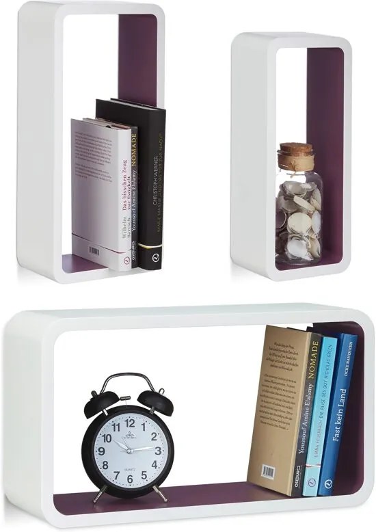 Wandplank set van 3 - XL boekenplank - zwevende wandboard - belastbare planken Wit-Violet