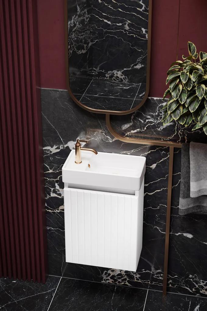 Fontana Bano toiletmeubel ribbelfront mat wit 40x22cm met glans witte fontein