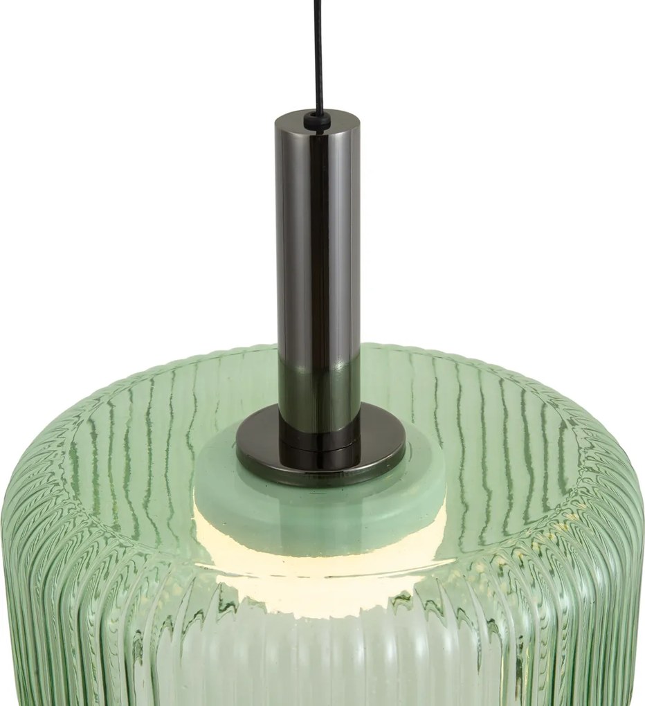 Design hanglamp gunmetal met groen glas incl. LED 3-staps dimbaar 5-lichts easylift - Fiera