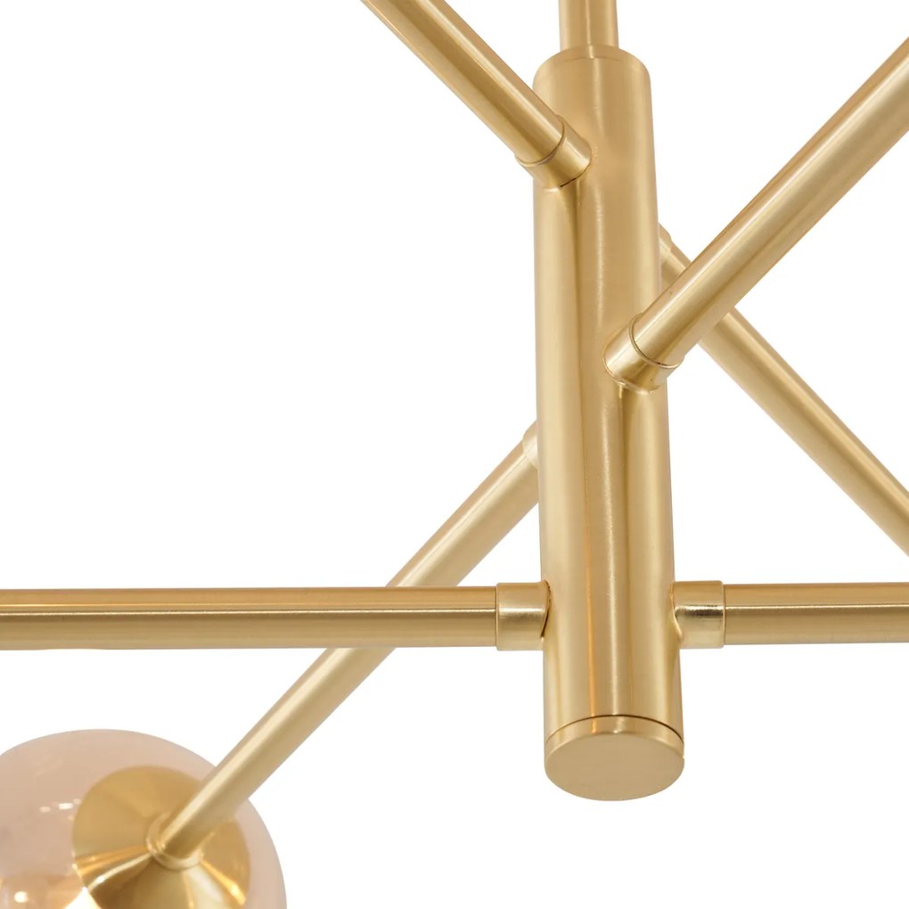 Moderne plafondlamp messing met amber glas 6-lichts - Ryan