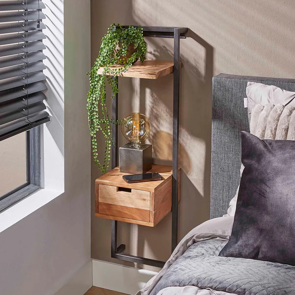 Wandnachtkastje Met Plank Licht - 30x30x100cm.