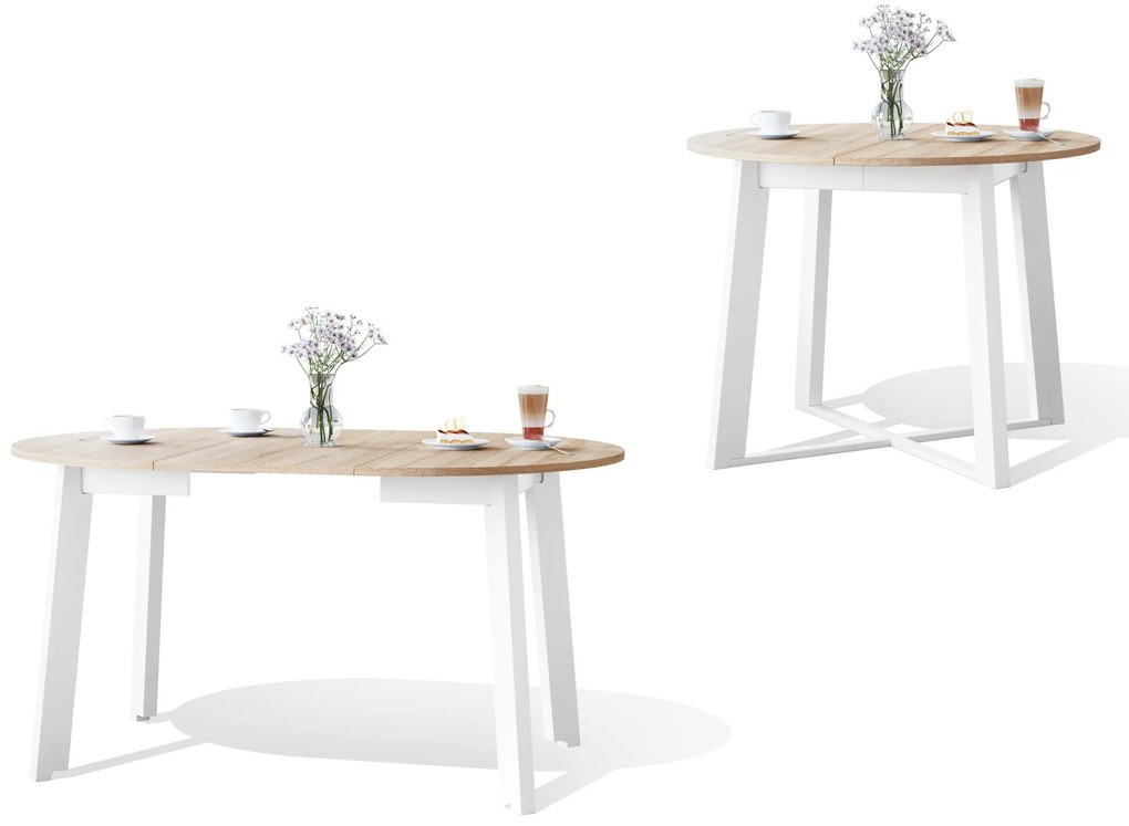 Ronde tafel, uitschuifbaar, FABIO Sonoma Eik/Wit mat