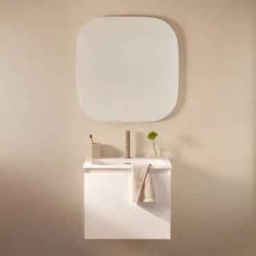 Macrae Houten Badkamermeubelset Met Geïntegreerde Wastafel Wit & Vierkant Led En Anticondens 75x75 Cm Tobie & Bruin - Mokka ↑20 - Sklum
