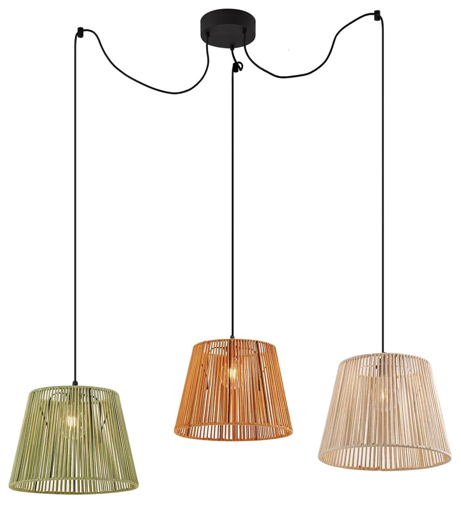 Buiten hanglamp zwart met multicolor kappen van touw 3-lichts IP44 - CavaJapandi Minimalistisch E27 IP44 Bohemian Buitenverlichting rond