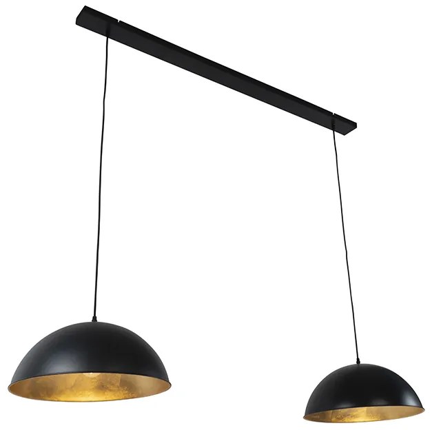 Industriële hanglamp zwart met goud 2-lichts - Magnax
