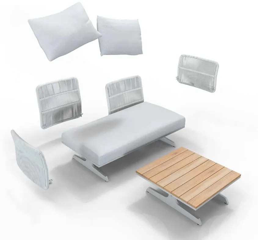 4 Seasons Outdoor Play 4-persoons hoekbank met hoek- en salontafel Loungeset houtkleur weerbestendig