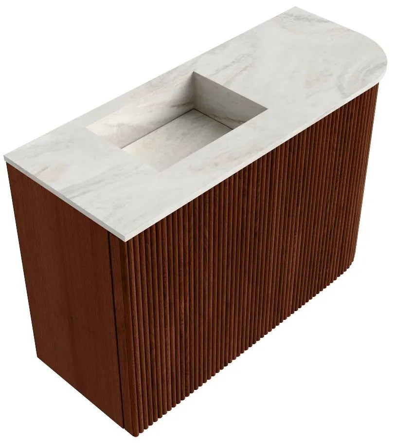 Mondiaz Joya DLux 60cm toiletmeubel ronding rechts ruby met wastafel faye links 1 kraangat ostra