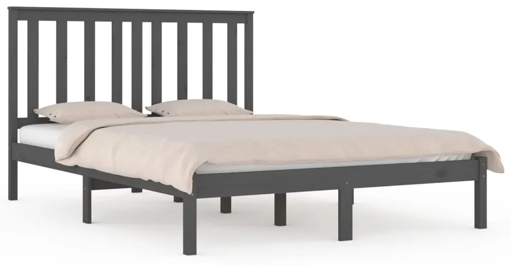 vidaXL Bedframe massief grenenhout grijs 140x190 cm