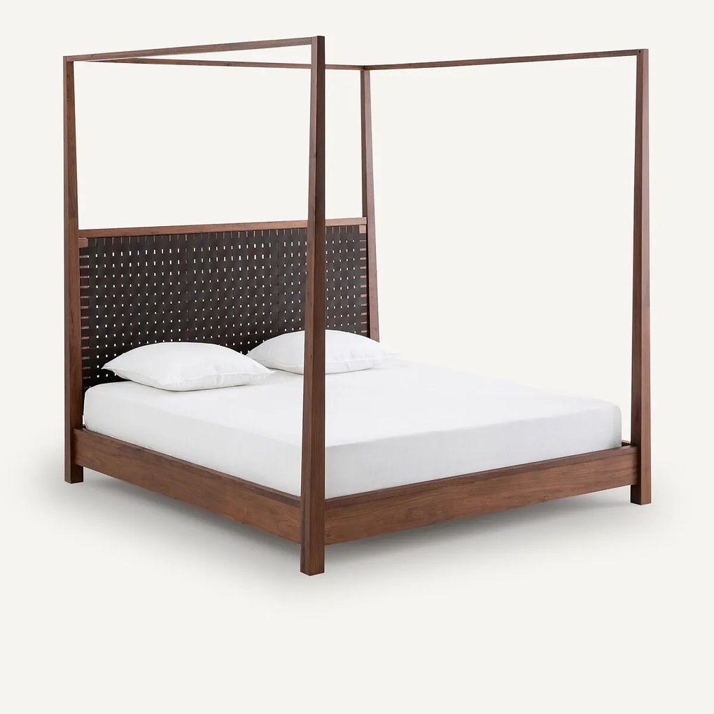Hemelbed, massief notenhout, notenhoutfineer, Gilmour