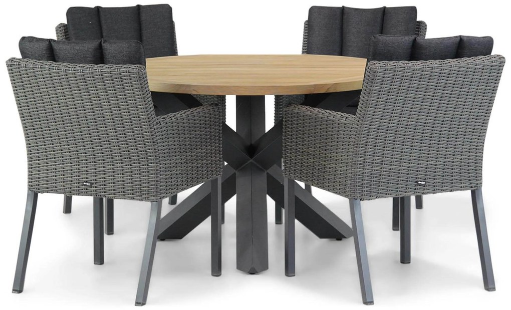 Tuinset Ronde Tuintafel 4 personen 120 cm Wicker Grijs Garden Collections Oxbow/Rockville