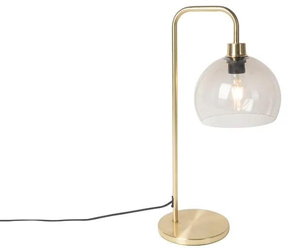 Moderne tafellamp messing met smoke kap - Maly Art Deco, Modern E27 rond Binnenverlichting Lamp