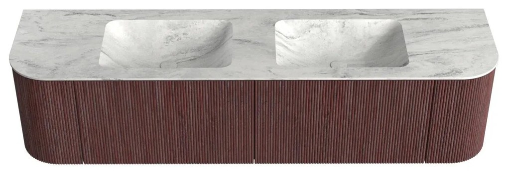 Mondiaz Kurve-dlux 180cm badmeubel ronding links/rechts ruby met 2 lades en deuren en wastafel leaf dubbel zonder kraangat opalo