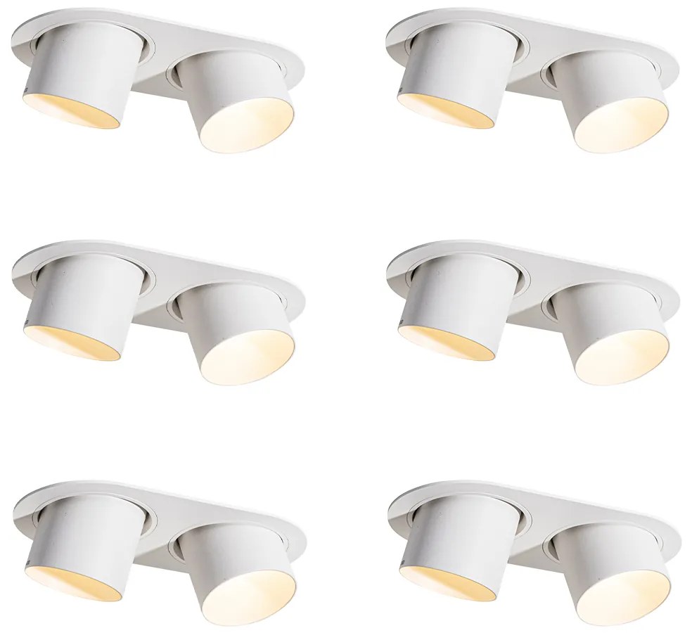 Set van 6 inbouwspots wit GU10 70mm kantelbaar 2-lichts - Installa Modern GU10 ovaal rond Binnenverlichting Lamp