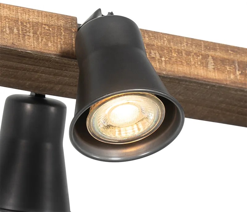 Eettafel / Eetkamer Landelijke hanglamp zwart met hout 6-lichts - Jelle Landelijk GU10 Binnenverlichting Lamp