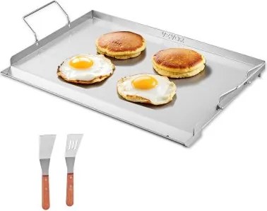VEVOR Bakplaat, Universele Rechthoekige Plaat van Roest RVS (585 x 365 mm) met Platte Bovenkant, Gasgrill Bakplaat voor BBQ Grill Teppanyaki, Draagbaar Kookgerei voor het Gezin met Handvat