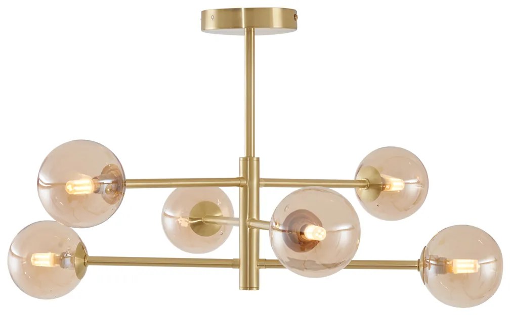 Moderne plafondlamp messing met amber glas 6-lichts - Ryan