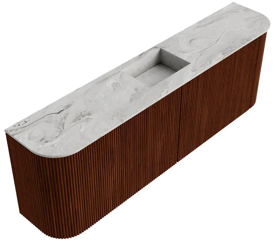 Mondiaz Joya DLux 125cm toiletmeubel ronding links/rechts ruby met wastafel faye midden zonder kraangat glace