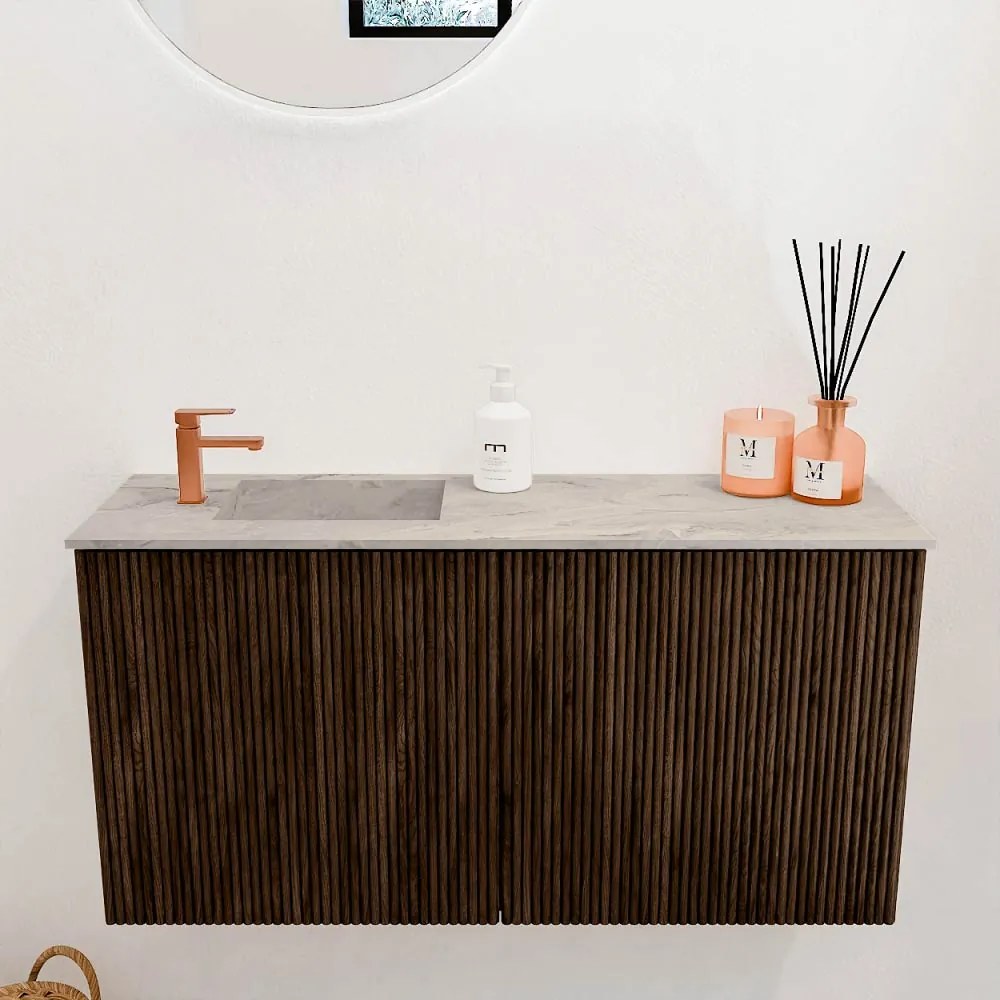 Mondiaz Joya DLux 80cm toiletmeubel walnut met wastafel faye links 1 kraangat glace