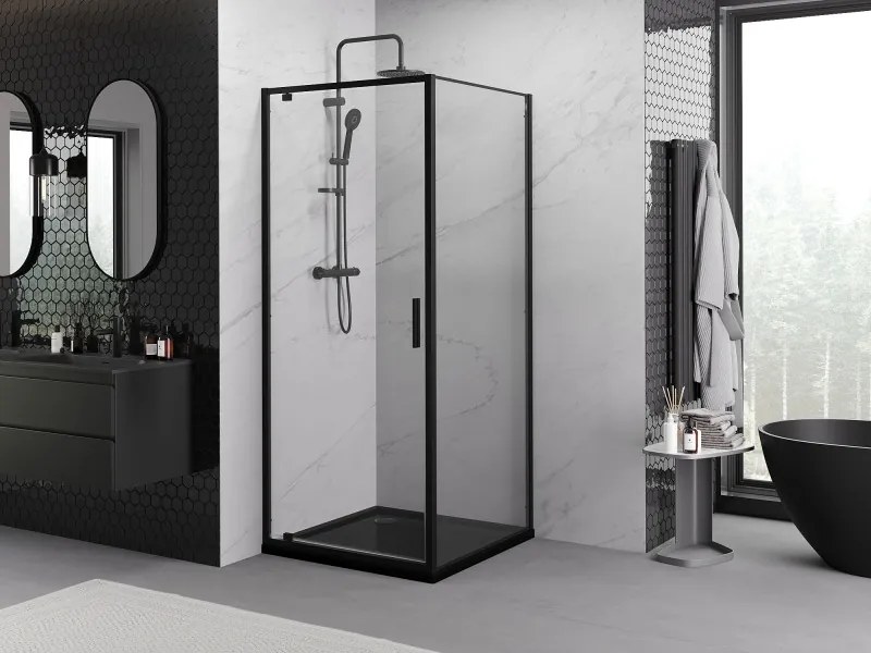 Mexen Exo-BR draaibare douchecabine 100 x 100 cm, transparant, zwart - 8181-100-100-70-00