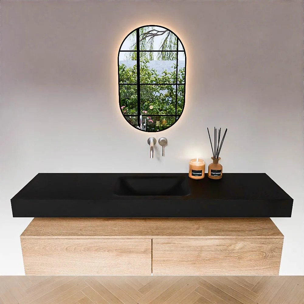 Zaro Alan badmeubel 170cm washed oak 2 lades met vrijhangende wastafel cloud midden zonder kraangat urban