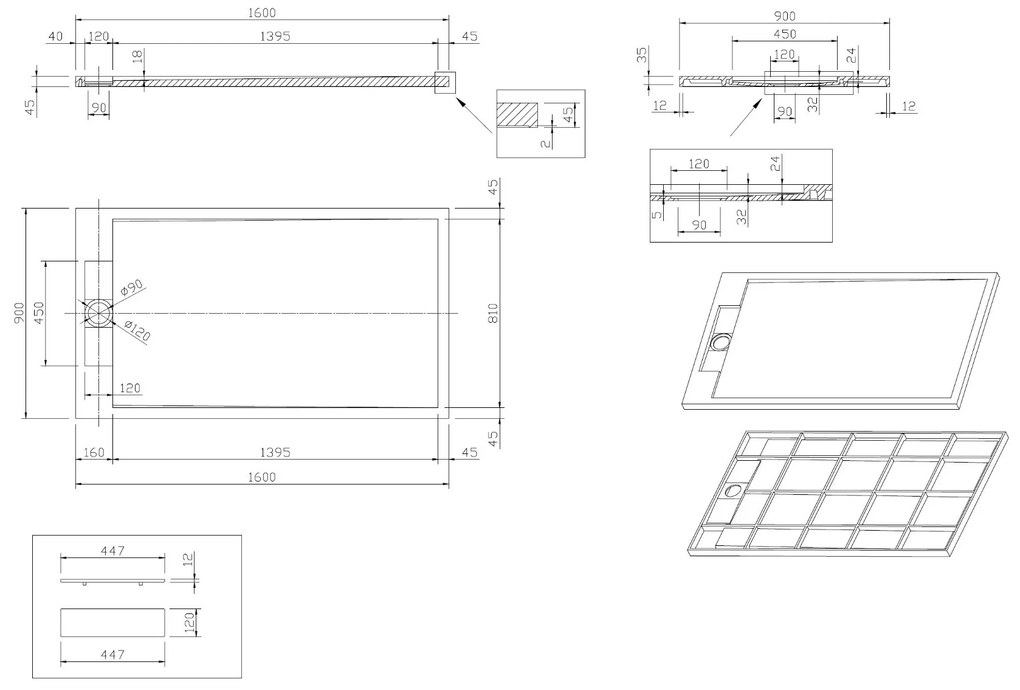 Best Design Just Solid douchebak 160x90x4.5cm mat wit