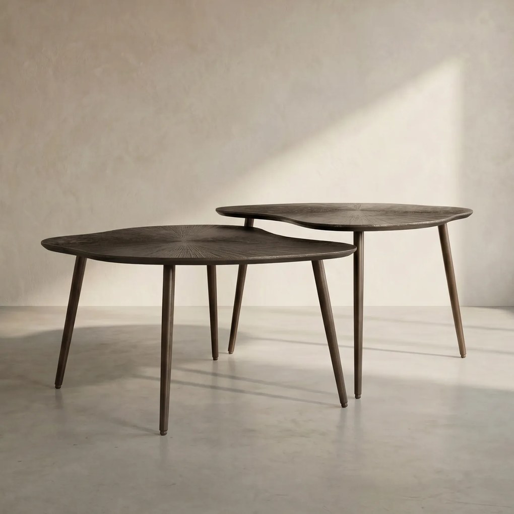 Salontafel Set Organische Vorm Brons - 79 X 59cm.
