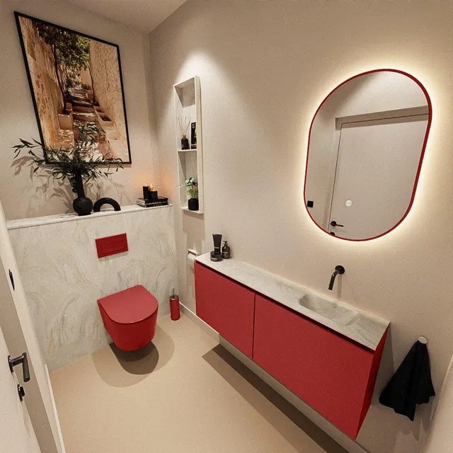 MONDIAZ TURE-DLUX 120cm toiletmeubel Fire. EDEN wastafel Ostra positie rechts. Zonder kraangat. TUREDX120FIRR0OST