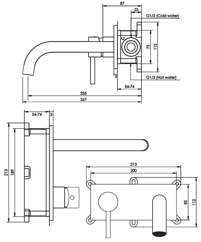 Brauer Gold Edition ColdStart wastafelkraan inbouw gebogen uitloop met achterplaat model B2 geborsteld messing PVD