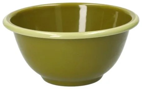 Schaal, emaille, olijfgroen met lichtgroen randje,Ø14 CM