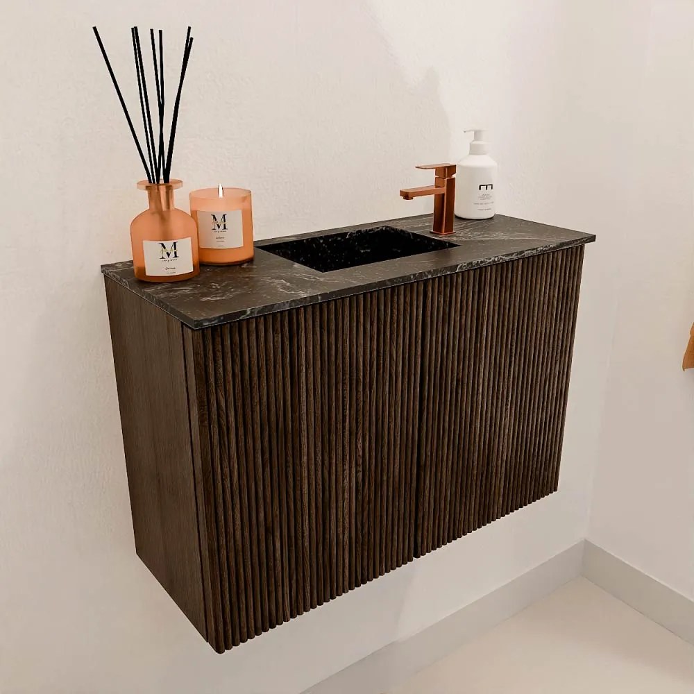 Mondiaz Joya DLux 60cm toiletmeubel walnut met wastafel faye midden 1 kraangat lava