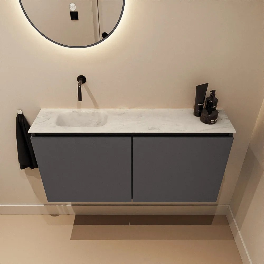 Mondiaz Ture DLux toiletmeubel 100cm dark grey met wastafel opalo links zonder kraangat