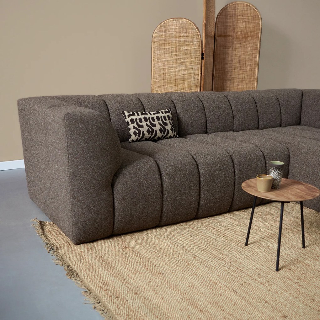 Bank Met Strepen Stiksel Bruin Chaise Longue Rechts