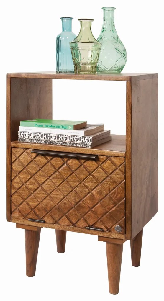 Retro Nachtkastje Mangohout - 40x29x67cm.