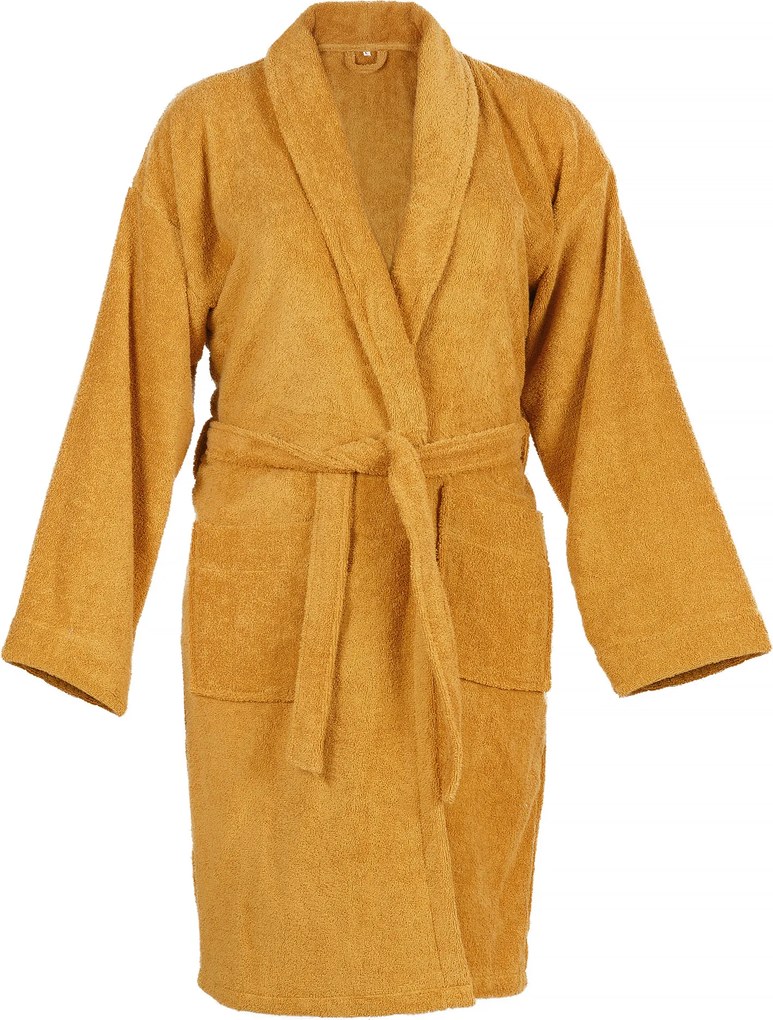 Badjas - 100% Katoen, waarvan 50% Gerecyclede Katoen - GRS Gecertificeerd - Maat S - Honey Yellow
