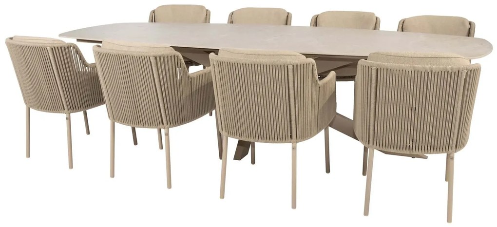 4 Seasons Outdoor Bernini tuinset latte met Prado tafel met barrelvormig blad 300 cm Tuinset   beige weerbestendig