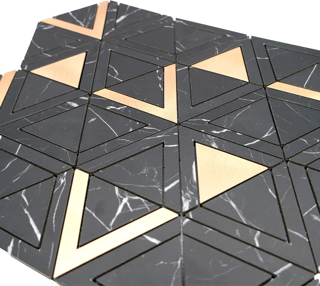 Zelfklevende Mozaïektegels Metaal | Driehoek Zwart Goud | 28,7×33,1 cm | Keuken, Bad & WC