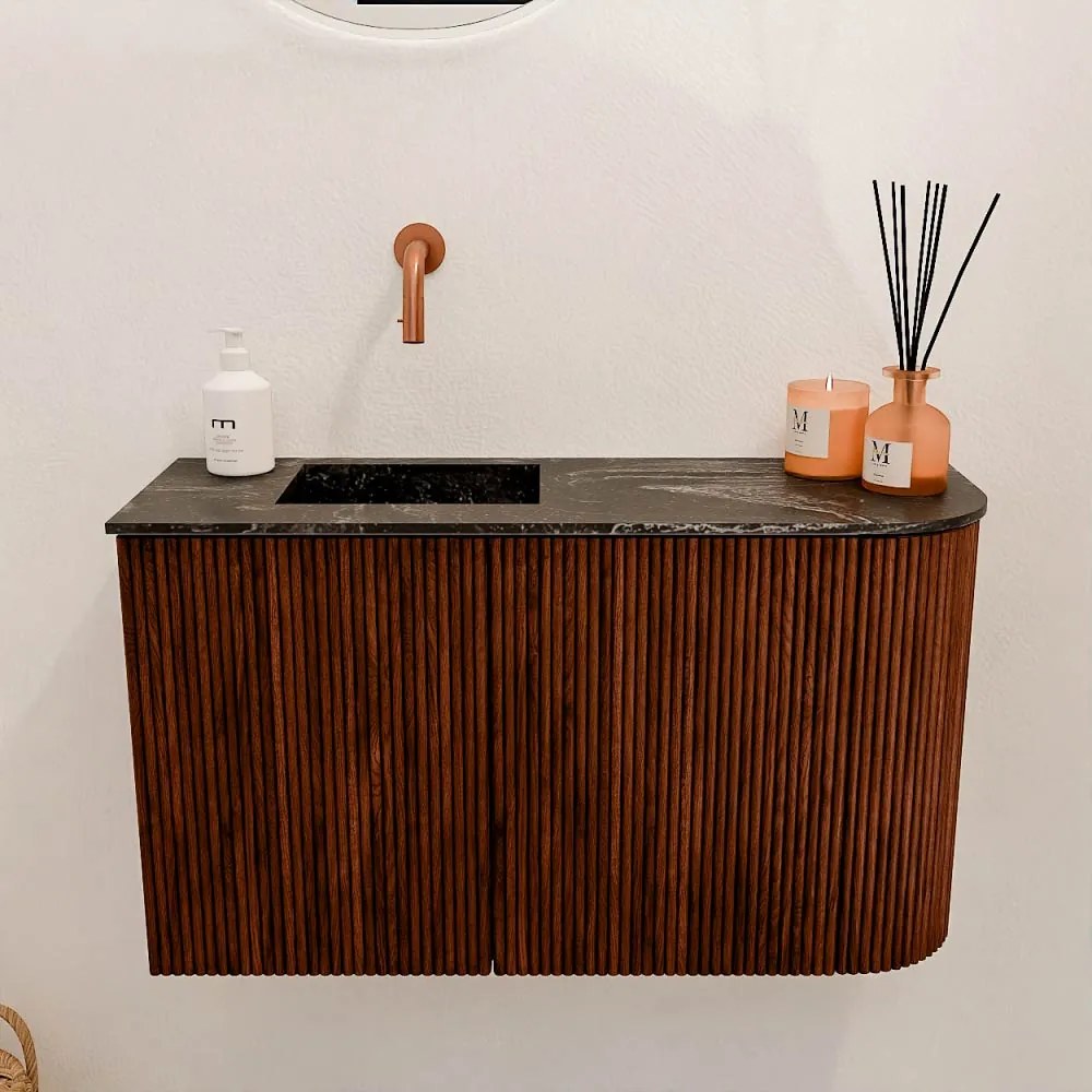 Mondiaz Joya DLux 70cm toiletmeubel ronding rechts ruby met wastafel faye links zonder kraangat lava