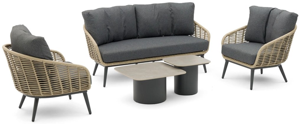 Stoel en Bank Loungeset 5 personen Aluminium/rope Grijs  Coco Vinci/Ronda