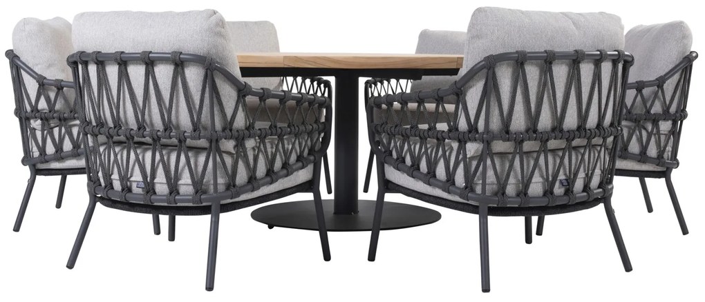 4 Seasons Outdoor Calpi low dining set met Saba tafel Ø 160 cm    antraciet weerbestendig
