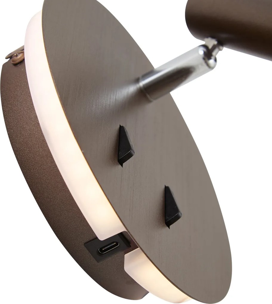 Moderne wandlamp donkerbrons incl. LED met USB-C - Croft