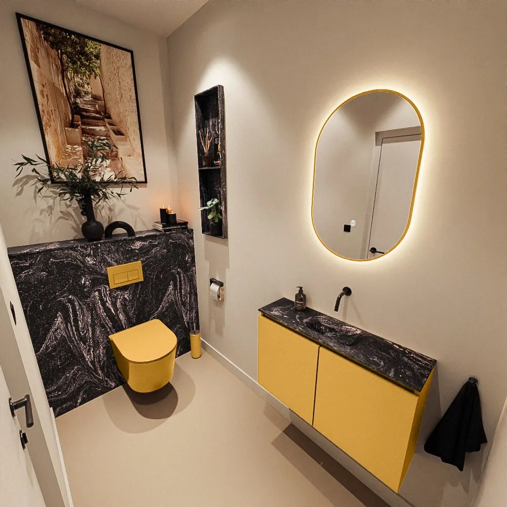 Mondiaz Ture DLux toiletmeubel 80cm ocher met wastafel lava midden zonder kraangat