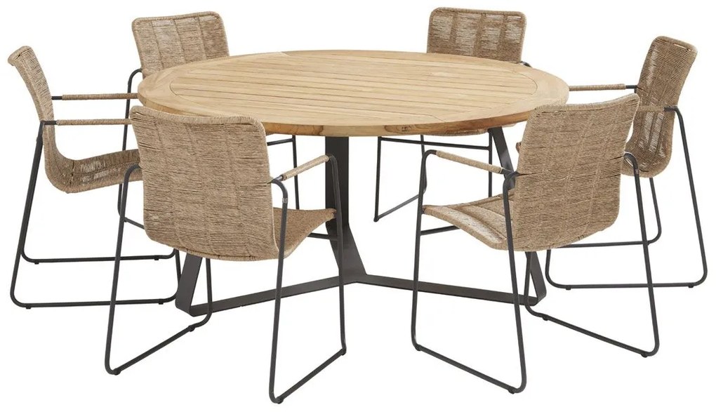 Taste by 4 Seasons Palma eetset naturel met Basso tafel teak blad Ø160 cm * SALE *  Tuinset    beige weerbestendig