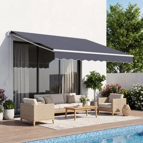 VEVOR Knikarmzonnescherm 2,5x2 m, Uitschuifbaar zonnescherm met handslinger, Terraszonnescherm UPF 80+ zonbescherming, Zonnescherm, Balkonzonnescherm voor terras, balkon, tuin en ramen, Grijs
