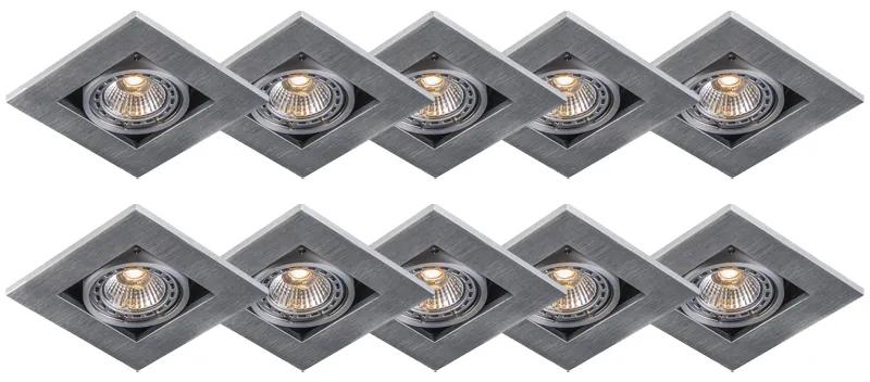 Set van 10 Moderne inbouwspots aluminium 3 mm dik - Qure Modern GU10 vierkant Binnenverlichting Lamp