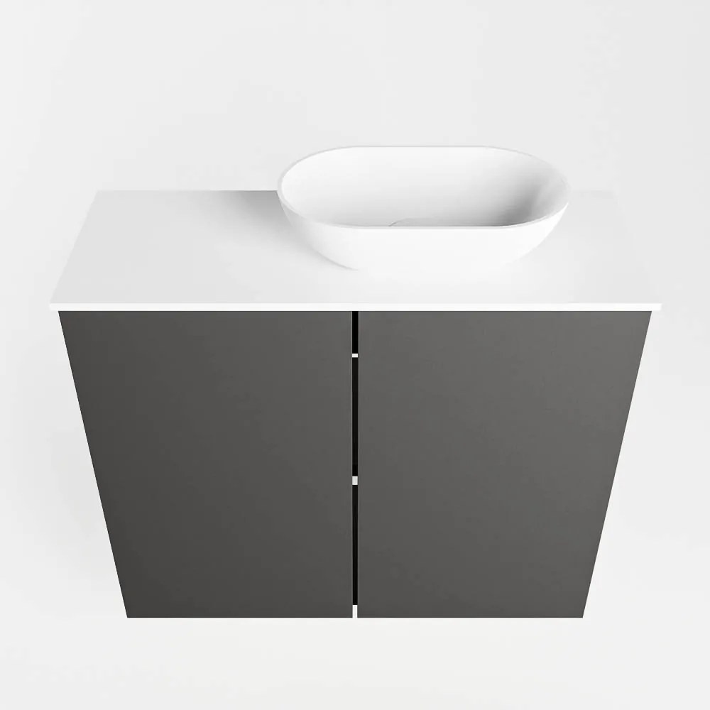 Mondiaz Fowy toiletmeubel 60cm dark grey met witte waskom rechts en kraangat