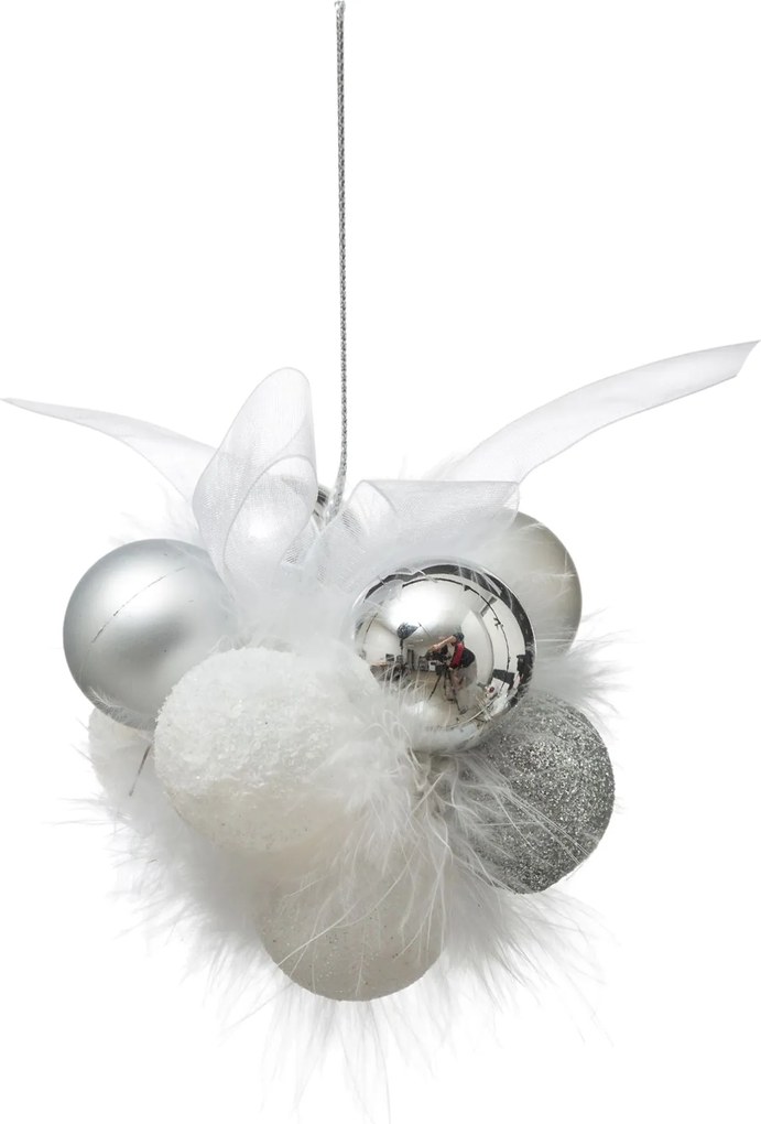 Witte Kerstbloemdecoraties - Set van 11 - Gerecycled polystyreen, Ijzer, Veren, Polyester